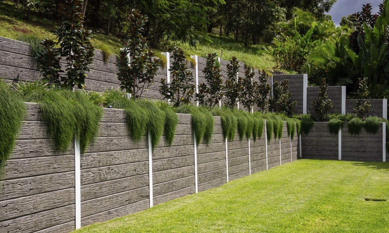 Concrete retaining wall and masonry construction for erosion control